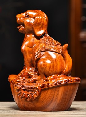 花梨木雕狗狗摆件实木十二生肖雕刻家居客厅书架装饰红木工艺礼品