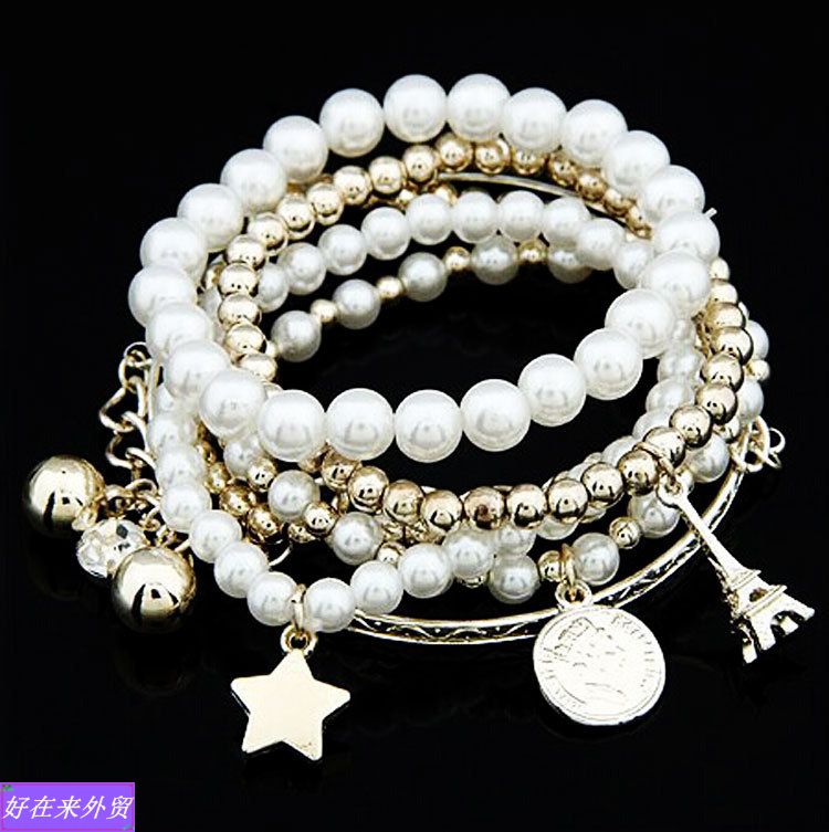 推荐Fashion Pearl beaded Bracelet multilayer Elasticity Fema - 图0