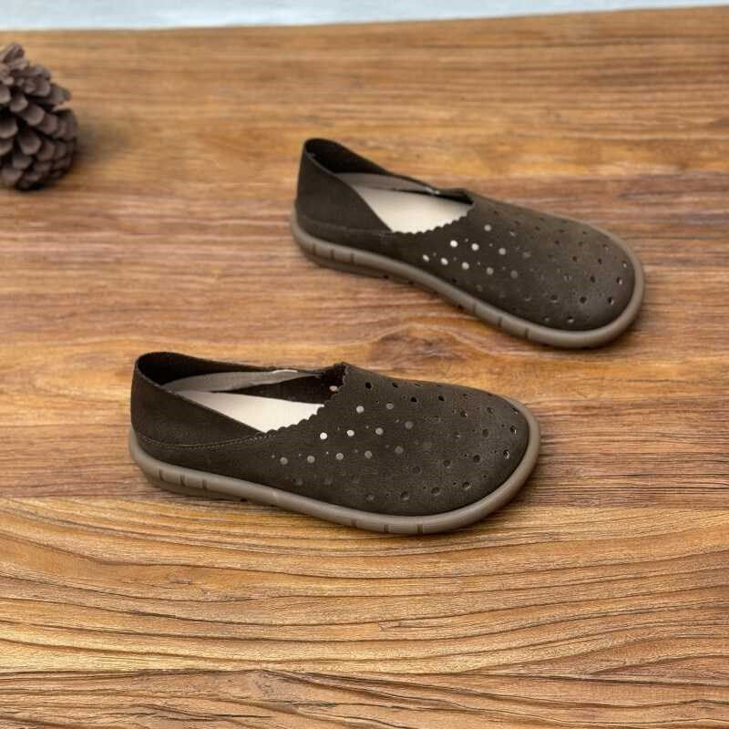 文艺手工真皮镂空单鞋女24夏季软底舒适平底休闲一脚蹬懒人洞洞鞋,淘宝优惠券,粉丝福利购,淘宝优惠卷