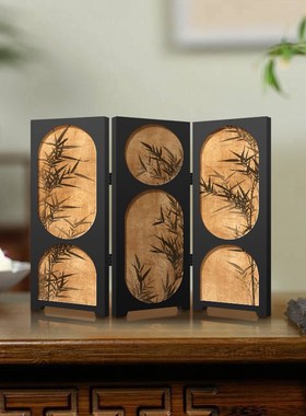 中古风墨竹屏风摆件茶桌家居边柜斗柜桌面装饰品复古装饰摆画