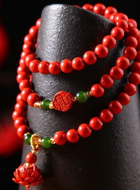 西藏风手串手链藏族多层复古藏式民族风做旧绿松石红色白牛骨