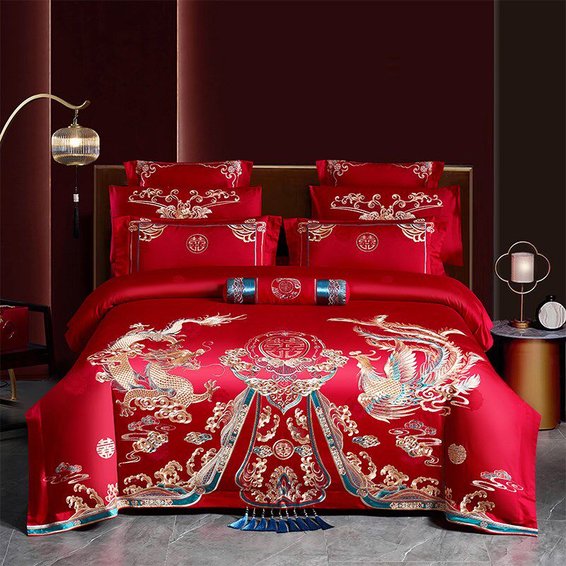 120支长绒棉婚庆四件套全棉刺绣大红色婚房龙凤结婚床上用品4,淘宝优惠券,粉丝福利购,淘宝优惠卷