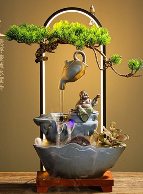 流水摆件循环水鱼缸假山喷泉招财客厅办公室桌面小型创意悬壶生财