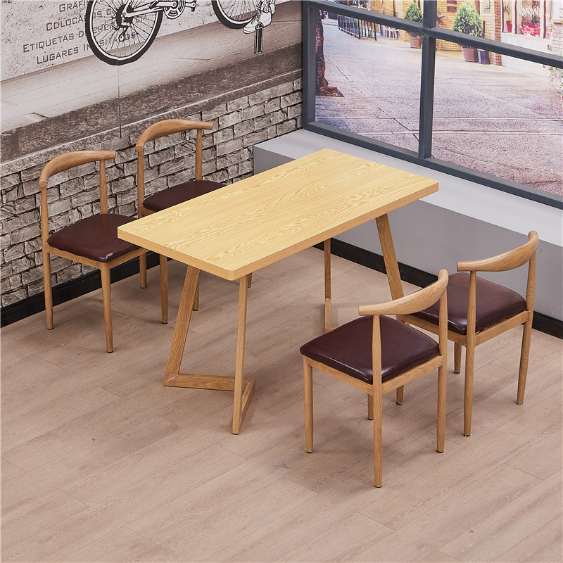 仿实木铁艺牛角椅子Vq字腿咖啡厅奶茶甜品店食堂快餐桌椅组合