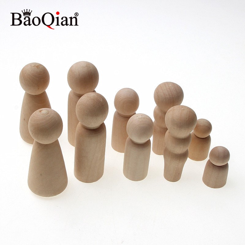 5Pcs Creative Five People Wooden Peg Dolls Toy People Manual - 图0