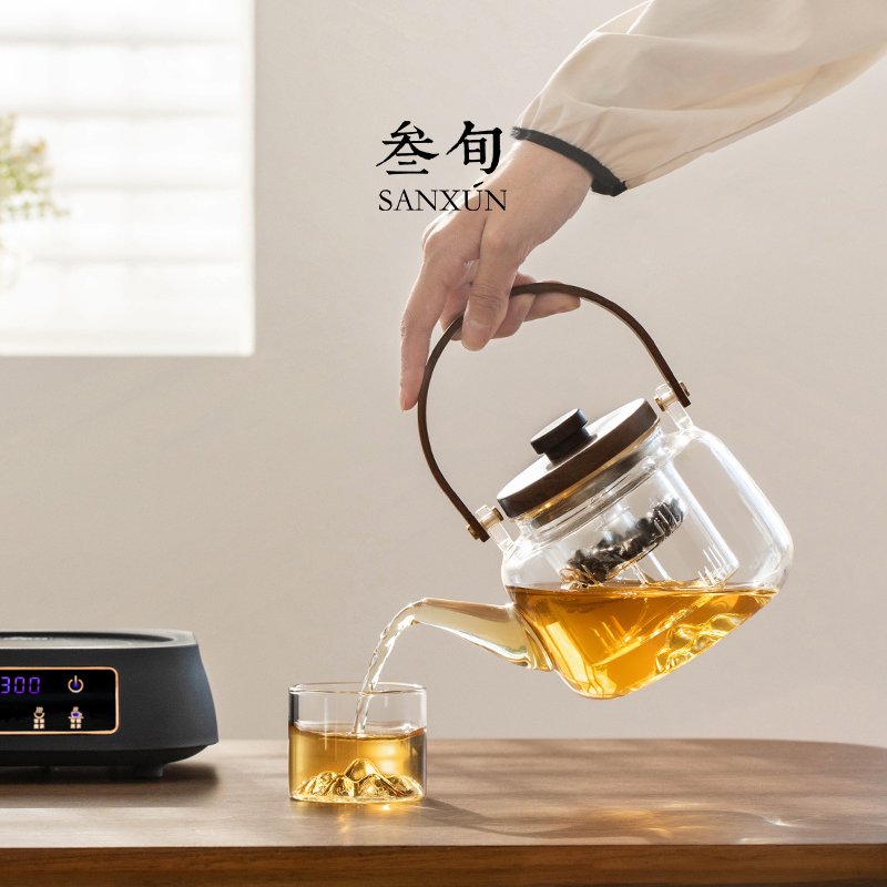 叁旬远山耐高温玻璃煮茶壶家用养生泡茶壶烧水壶小型黑晶炉煮茶器 - 图1