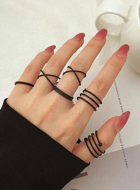 小众高货10Pcs/Set Bohemian Geometric Metal Ring Set Women's