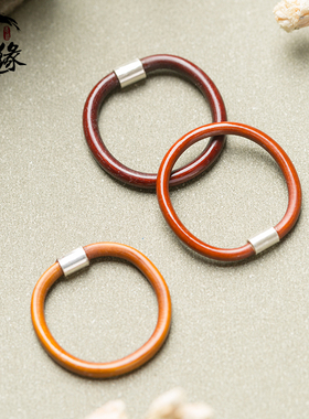 藏意缘阁鸡血藤无节戒指原藤男女对戒92J5银简约情侣尾戒手工首饰