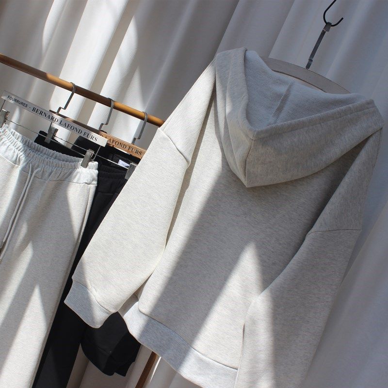 2023秋装连帽卫衣新款韩版宽松黑色显瘦长袖套头女卫衣卫裤套装潮,淘宝优惠券,粉丝福利购,淘宝优惠卷