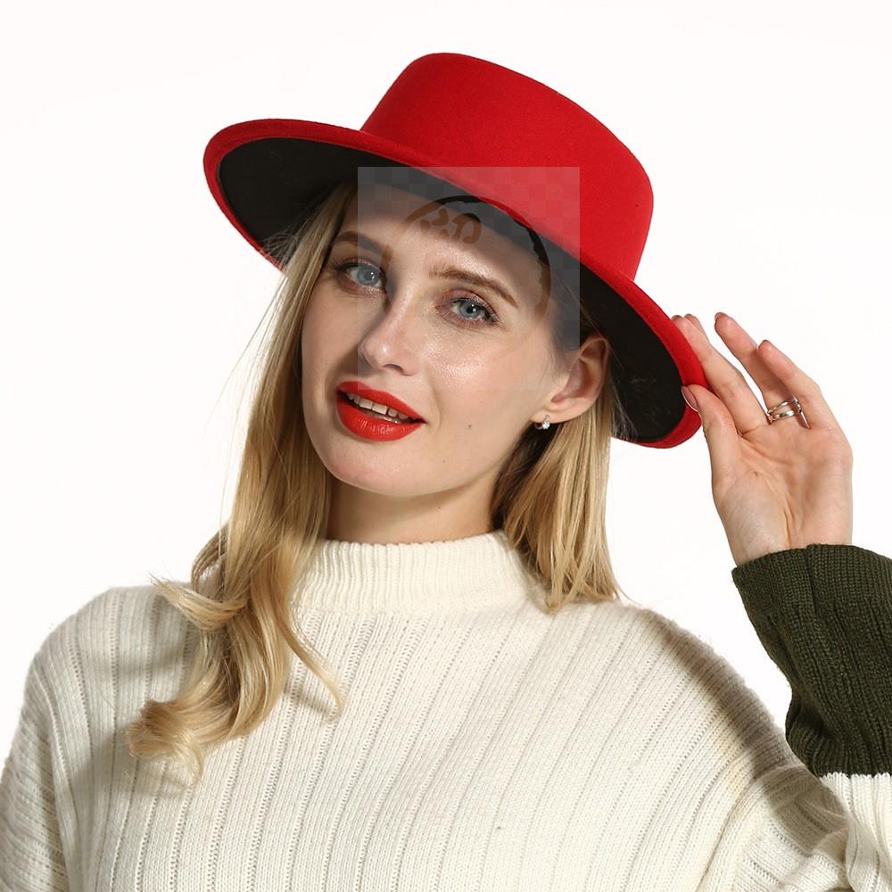 速发。Woolen top hat fashion red and black color matching ha - 图1