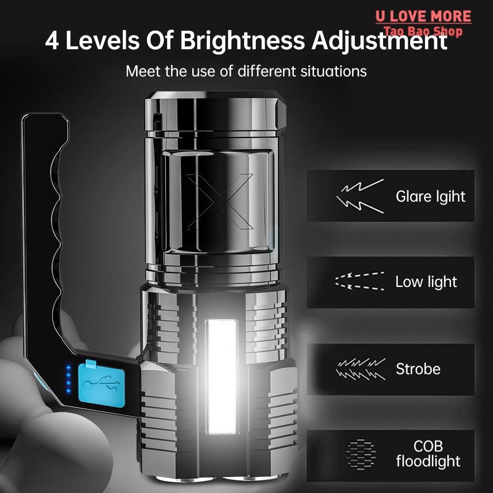 推荐Powerful LED Flashlight USB Rechargeable Handheld Lanter - 图1
