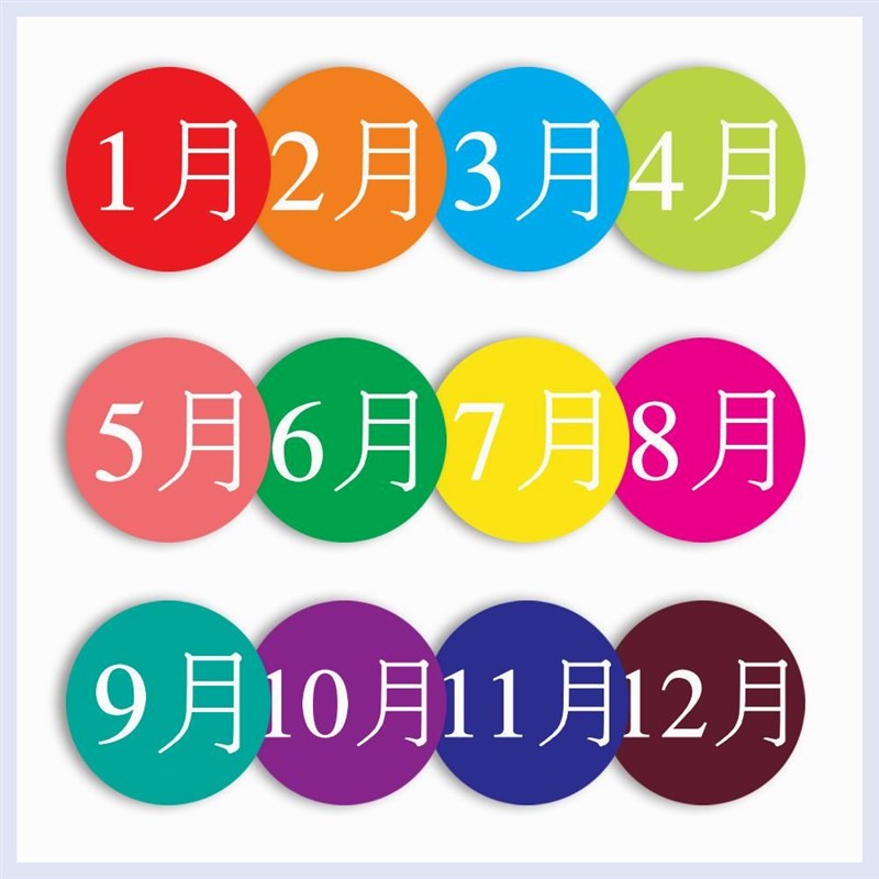 月份标签方形贴纸彩色铜版纸数字不干胶防M水1-12个月分类圆形 - 图0