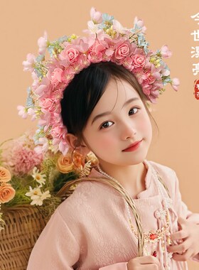 热销蘸花头饰儿童簪花发箍女童泉州仿簪汉服花环小女孩民族风花朵