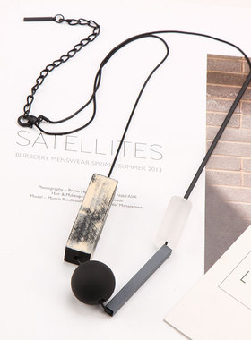 韩国时尚气质简约不对称几何木质长E款项链女个性百搭毛衣链配饰