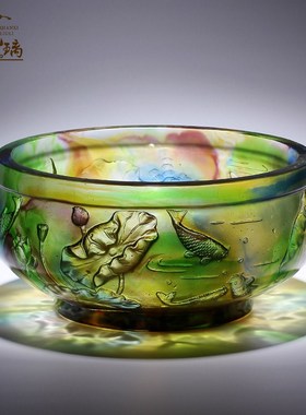琉璃鱼聚宝盆摆件金玉满堂大号招财办公室玄关装饰品乔迁开业礼物