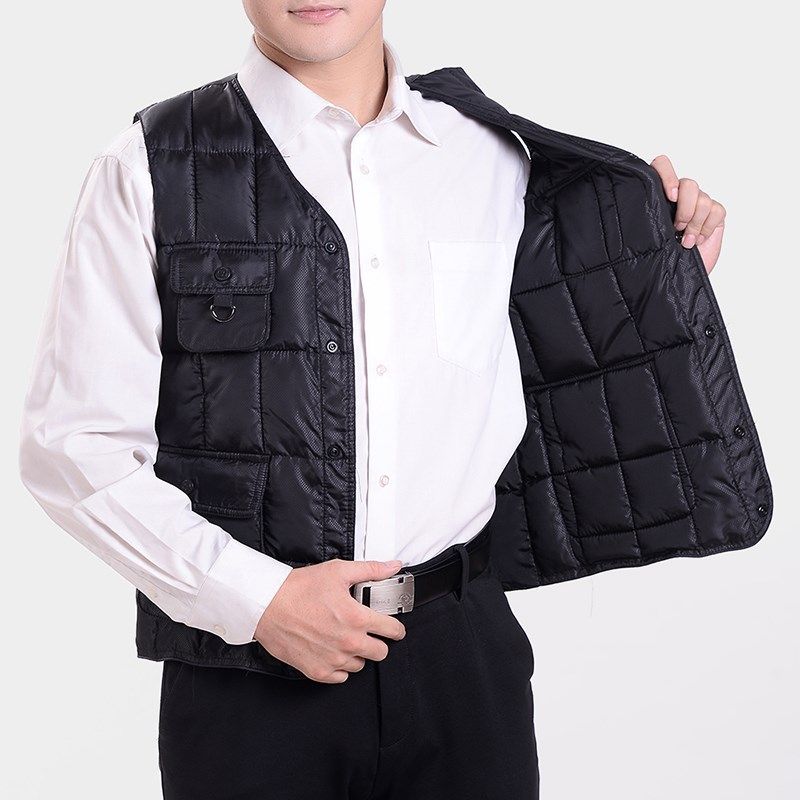 羽绒棉马甲男士冬季中老年人休闲保暖背心多兜v领坎肩爸爸装马夹,淘宝优惠券,粉丝福利购,淘宝优惠卷