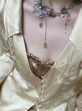 金色蝴蝶锆石项j链轻奢饰品中性风小众甜酷辣妹时尚设计感锁骨链