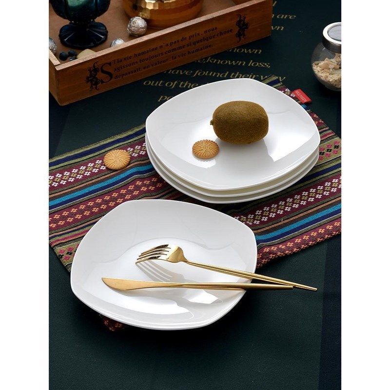 纯白盘子10只装骨瓷盘家用菜盘陶瓷碟子早餐盘四方形牛排盘子平盘,淘宝优惠券,粉丝福利购,淘宝优惠卷