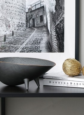 侘寂风金属果盘创意带脚花器茶几餐桌装饰摆件展厅家具样板房软装