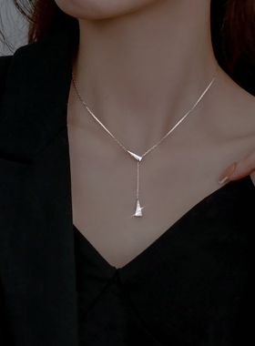 电镀925纯银项链女交叉轻奢小众简约ins冷淡风2022年新款潮锁骨链