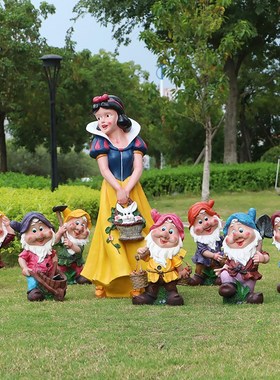 园林景观摆件玻璃钢公园幼儿园卡通人物白雪公主与七个小矮人雕塑
