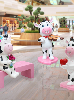 新年卡通玻璃钢牛雕塑商场店铺门口拍照相框摆件美陈W景观装饰小