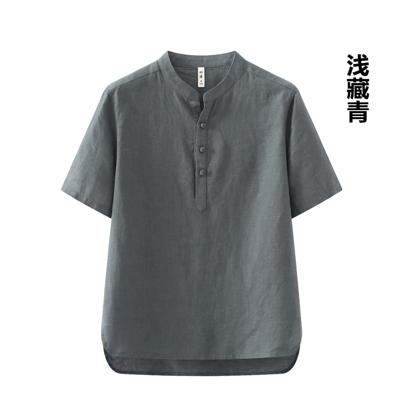 高端纯亚麻短袖t恤男士夏季中国风宽松上衣复古半袖麻体恤衫男款-图2