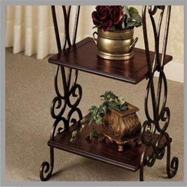 Solid wood storage rack Living room Retro iron multi-layer book and newspaper rack Bedroom household sofa table side storage rack movable