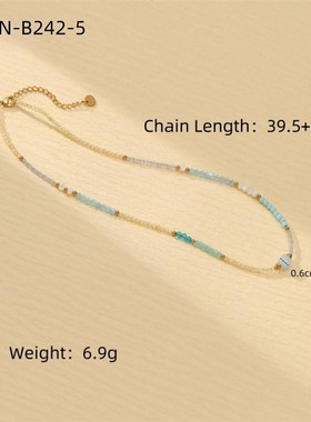 新款蓝色天然石手工串珠钛钢项链时尚轻J奢百搭高级感淡水珍珠吊