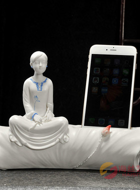 陶瓷手机扩音器支架 手机座音响创意白瓷名片夹 笔筒家居办公摆件