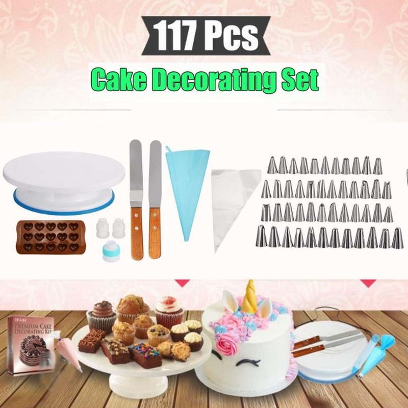 117pcs Cake Turntable Cake Decorating ToolNs Kit Rotary Tabl - 图1