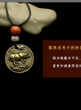 新品黄铜十二生肖吊坠项链男女百搭保平安毛衣链长款纯铜短款潮酷