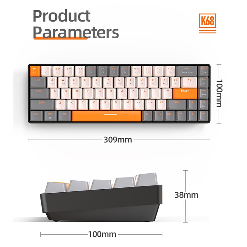 推荐K68 2.4G/BT5.0 Wireless Gaming Mechanical Keyboard 68 Ke - 图2