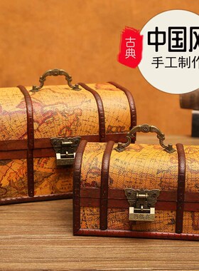 新品百德莱古风复古儿童百宝箱宝藏盒化妆收纳盒带锁密码首饰盒小