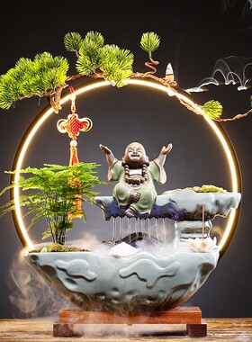 招财进宝流水生财摆件创s意循环水办公室桌面假山喷泉家居摆饰礼