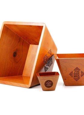 升子米斗红色四j方柜台招财聚财红木工艺木质小号老式福吉聚宝盆