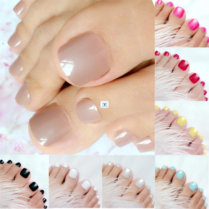 速发24Pcs Candy Light Brown Artificial False Toe Nails Press