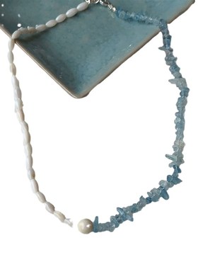 一半海水 蓝色天然石拼接贝壳珠锁骨链手作inOs叠戴项链小清新配