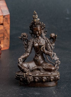 西藏民族用品 绿度母铜像家居摆件 纯铜 高度7cm