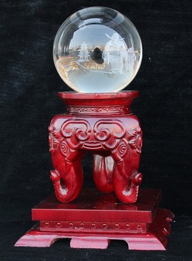 可定制桃木水晶球摆件底座定做实木水晶球底座托圆形方形托架摆件