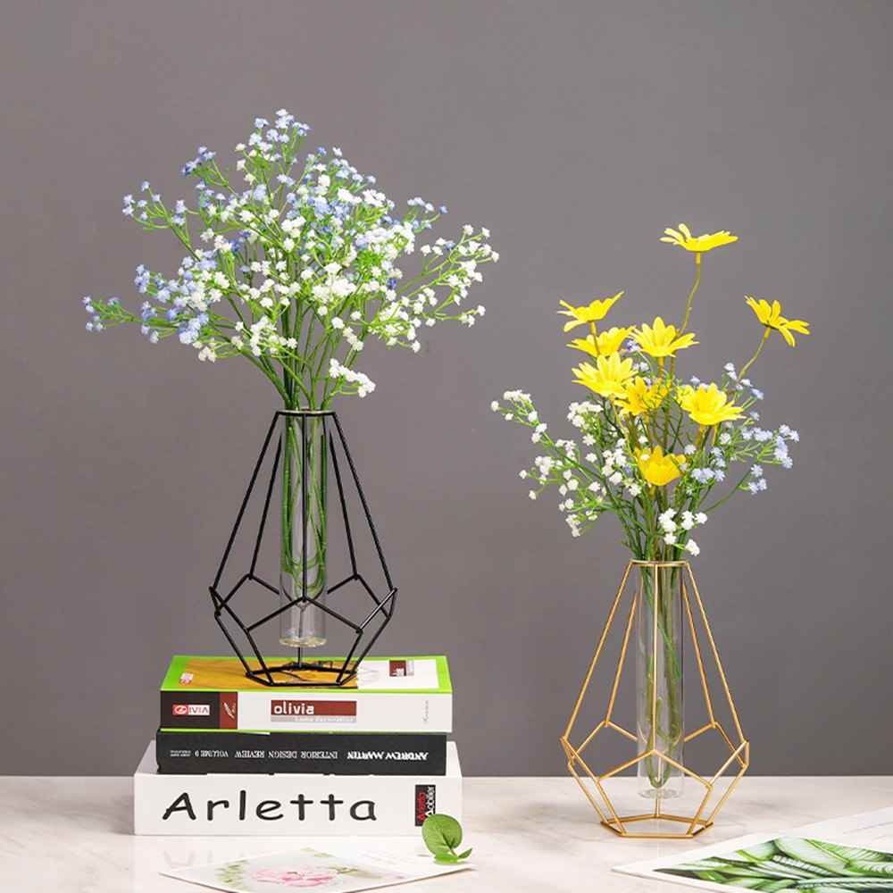 极速Nordic Style Iron Art Vase Plant Flower Vase Glass Tube - 图1