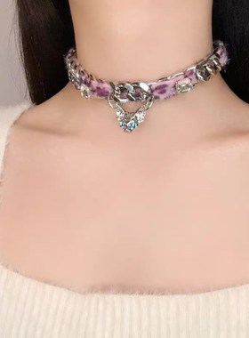 新款小众设计简约个性百搭高级感锁骨链甜酷辣妹豹纹猫头项链女