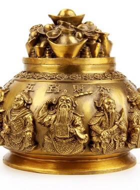 开盖聚宝盆摆件纯铜五路财神大号工艺品家居客厅装饰品Y办公室开