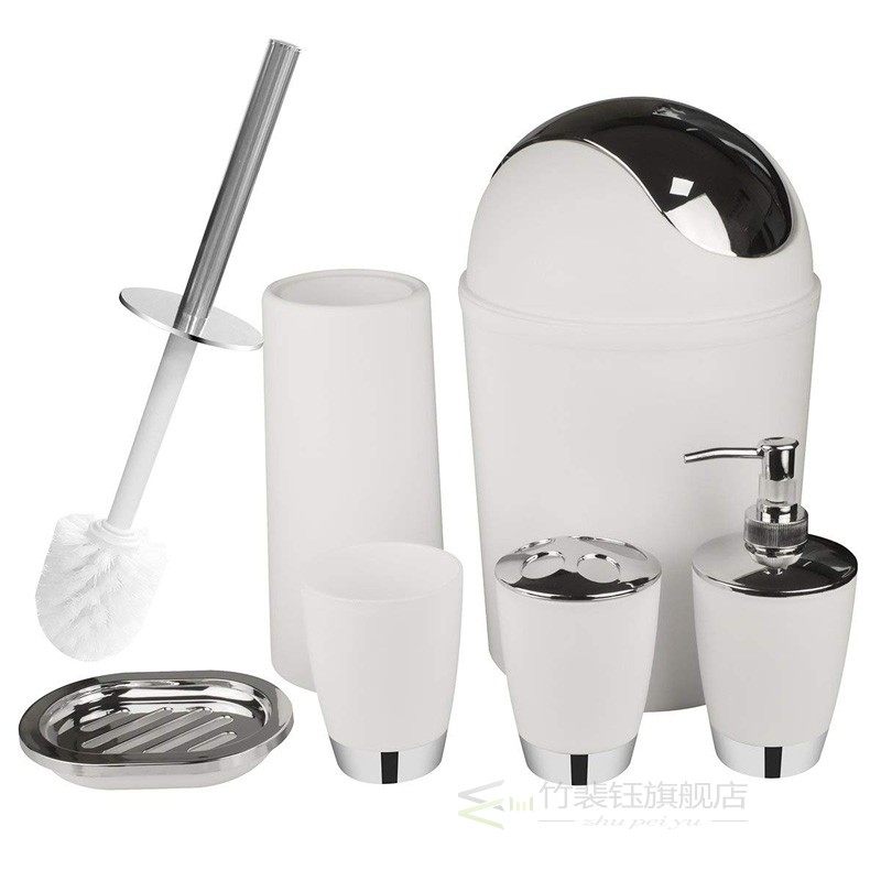 速发6pcs Bathroom Accessories Set Bath Toilet Brush with Tra-图2