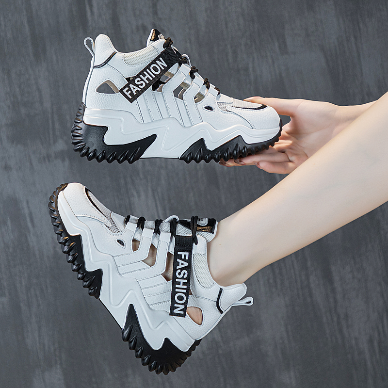 夏天鞋子女2023n新款夏季增高老爹鞋女款厚底运动休闲凉鞋夏款透 - 图2