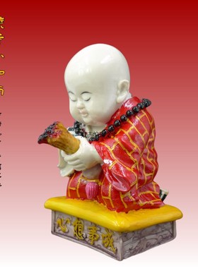 烧香小和尚摆件心想事成客厅儿童房书F房工艺礼品创意装饰品办公