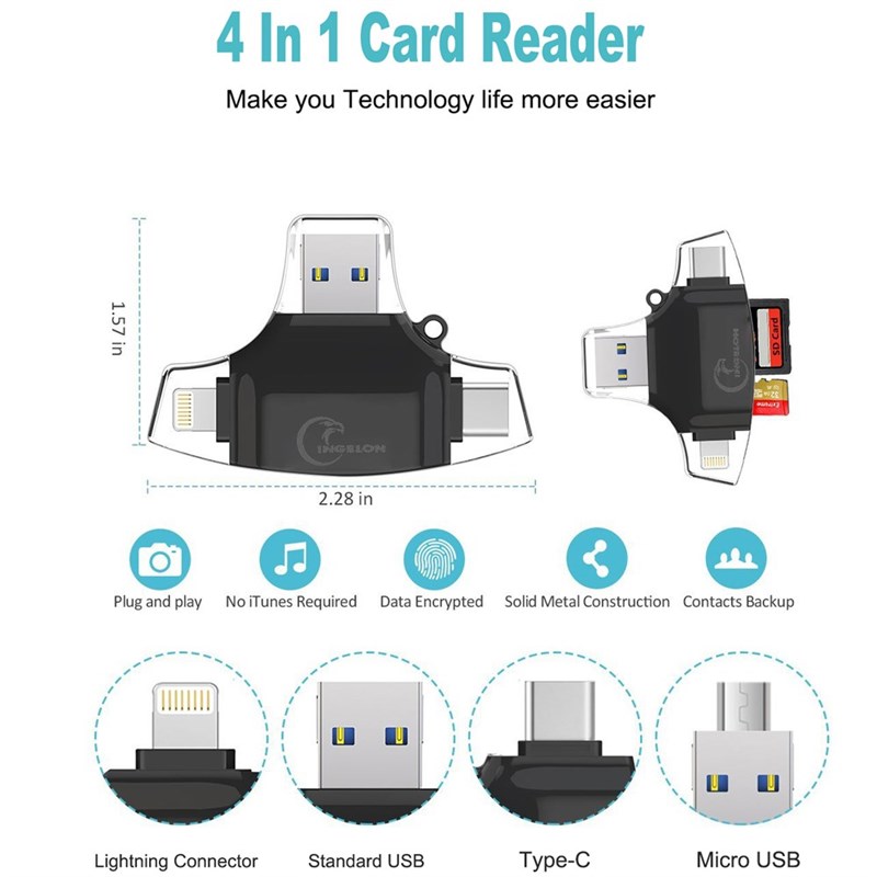 Ingelon SD Card Reader microSD Adapter microsd Cardreader SD - 图0