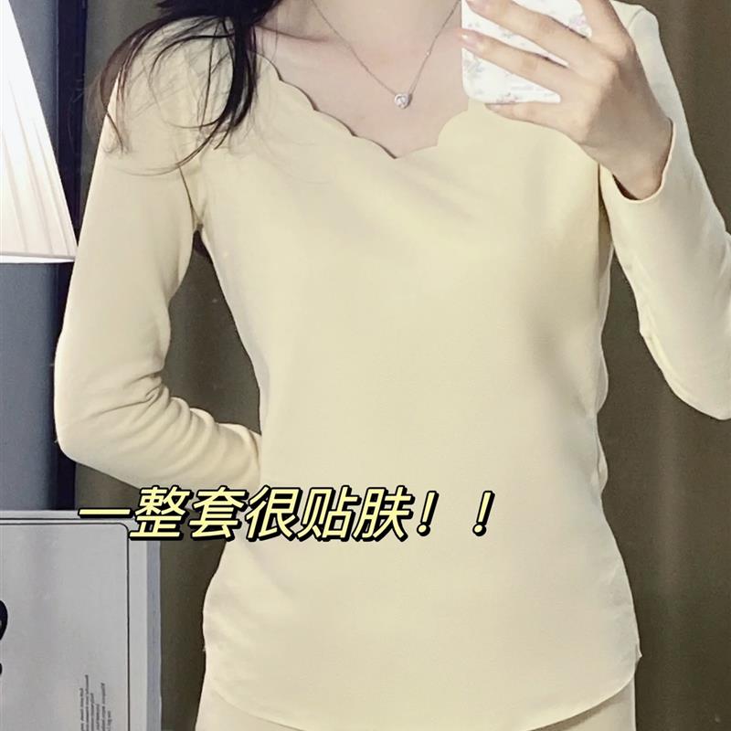 德绒发热衣女套装加绒加厚打底秋衣卫生裤内衣S女长袖发热打底衫 - 图0