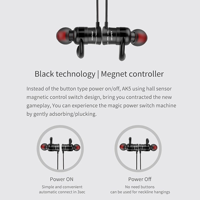 速发Awei AK5 Magnetic Control Wireless Bluetooth Headphones - 图3