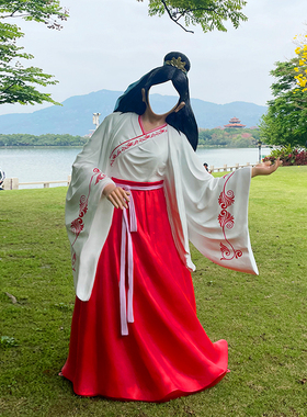 网红露脸汉服空脸玻璃钢雕塑户外景区打卡拍照镂空人物落地大摆件